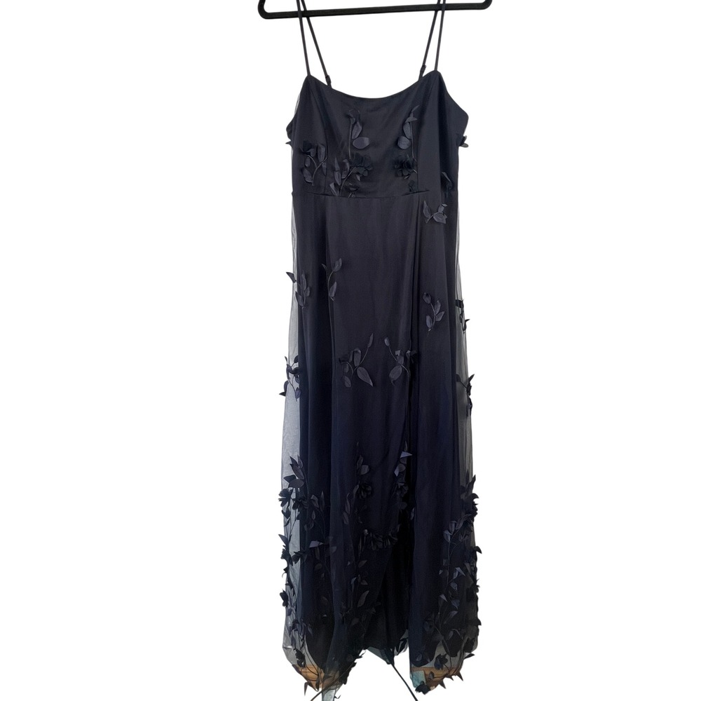 Lulus Abundant Charm Navy 3D Floral Applique Maxi Dress SZ L Bridesmaid Wedding - Picture 4 of 7
